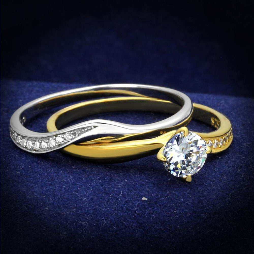 TS210 - Gold+Rhodium 925 Sterling Silver Ring with AAA Grade CZ in Clear - Alamode - Flyclothing LLC