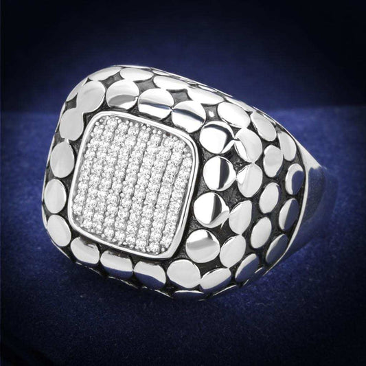 TS215 - Rhodium 925 Sterling Silver Ring with AAA Grade CZ in Clear - Alamode - Flyclothing LLC
