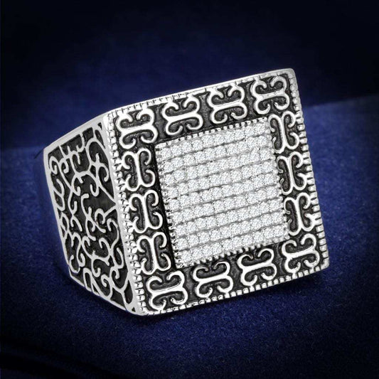 TS221 - Rhodium 925 Sterling Silver Ring with AAA Grade CZ in Clear - Alamode - Flyclothing LLC