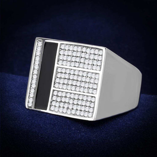 TS222 - Rhodium 925 Sterling Silver Ring with AAA Grade CZ in Clear - Alamode - Flyclothing LLC