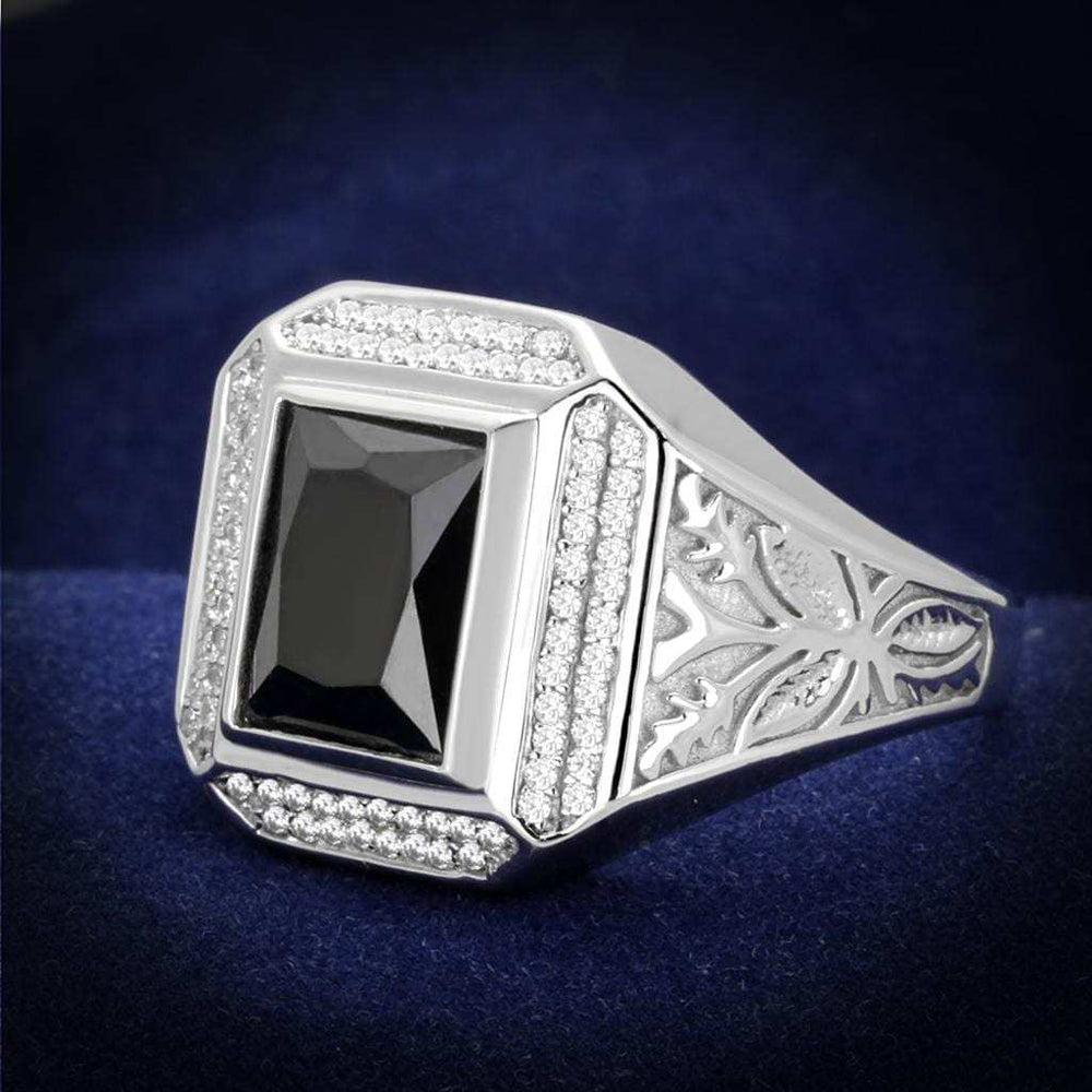 TS224 - Rhodium 925 Sterling Silver Ring with AAA Grade CZ in Black Diamond - Alamode - Flyclothing LLC