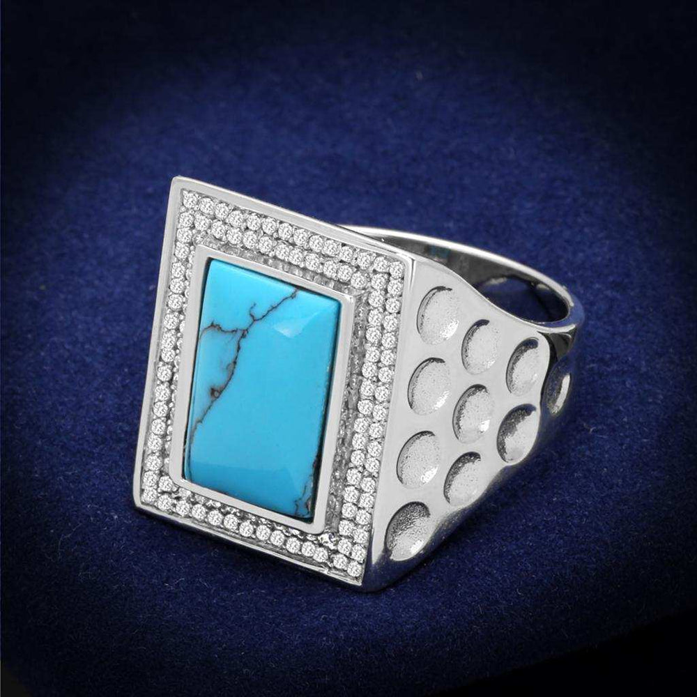 TS228 - Rhodium 925 Sterling Silver Ring with Synthetic Turquoise in Sea Blue - Alamode - Flyclothing LLC