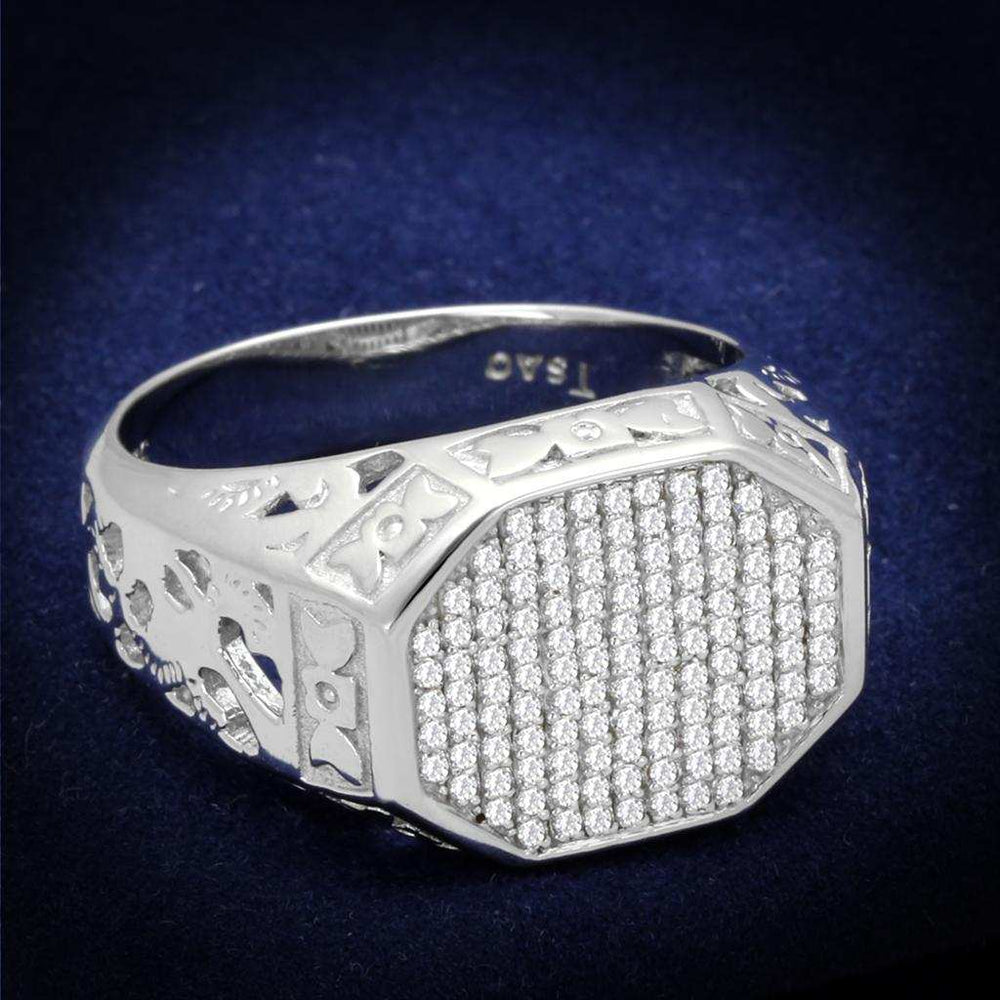 TS229 - Rhodium 925 Sterling Silver Ring with AAA Grade CZ in Clear - Alamode - Flyclothing LLC