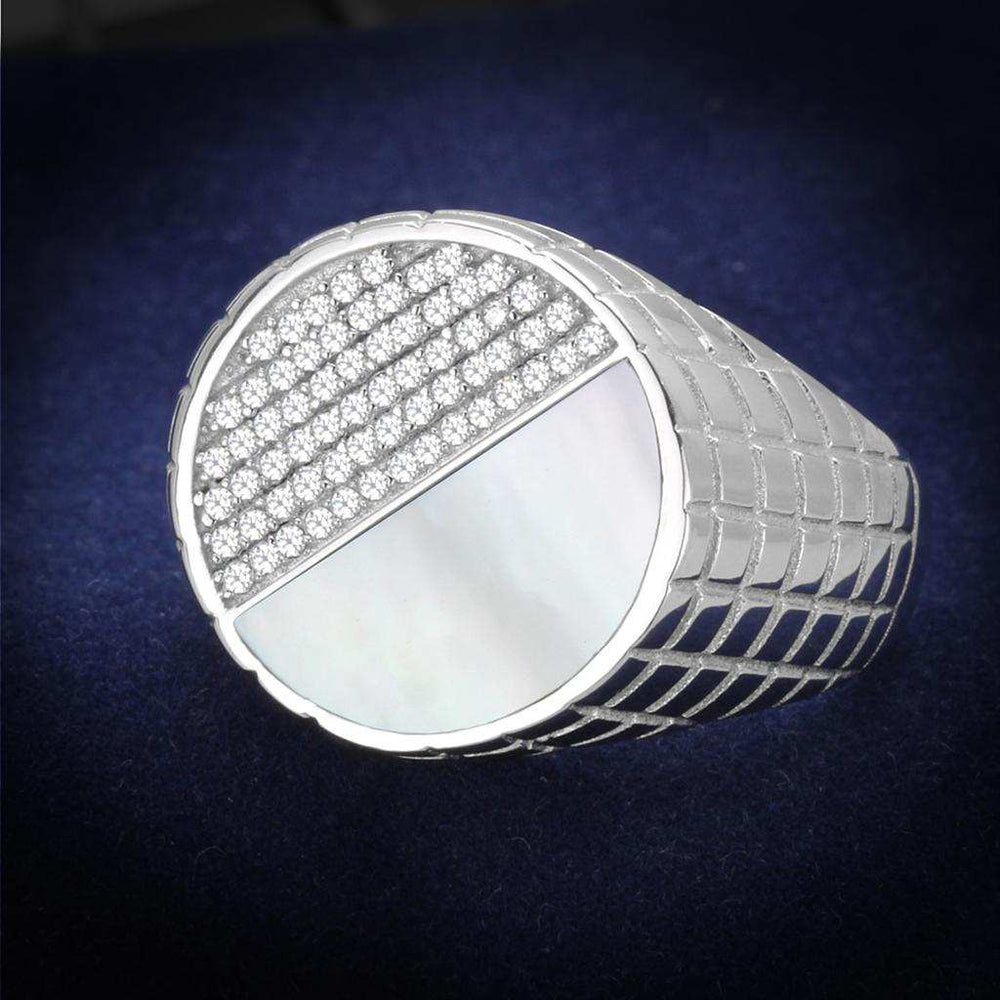 TS233 - Rhodium 925 Sterling Silver Ring with Precious Stone Conch in Aurora Borealis (Rainbow Effect) - Alamode - Flyclothing LLC