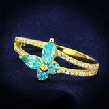 TS249 - Gold 925 Sterling Silver Ring with AAA Grade CZ in Sea Blue - Alamode - Flyclothing LLC