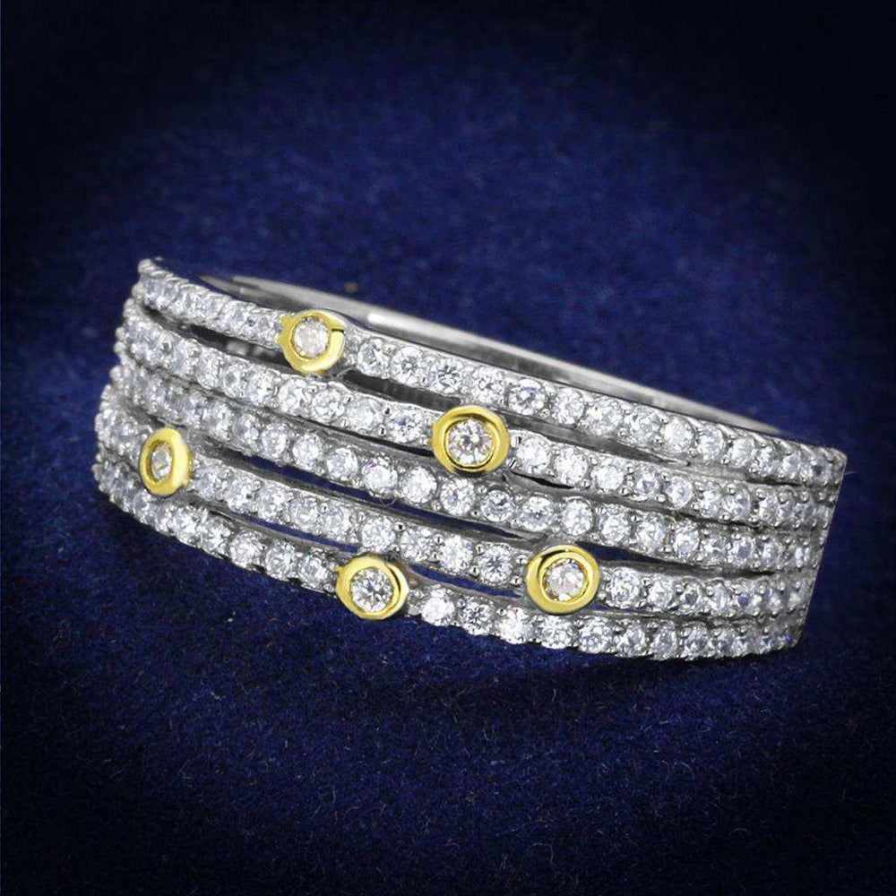 TS251 - Reverse Two-Tone 925 Sterling Silver Ring with AAA Grade CZ in Clear - Alamode - Flyclothing LLC