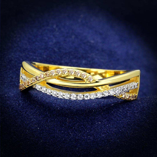 TS252 - Gold+Rhodium 925 Sterling Silver Ring with AAA Grade CZ in Champagne - Alamode - Flyclothing LLC