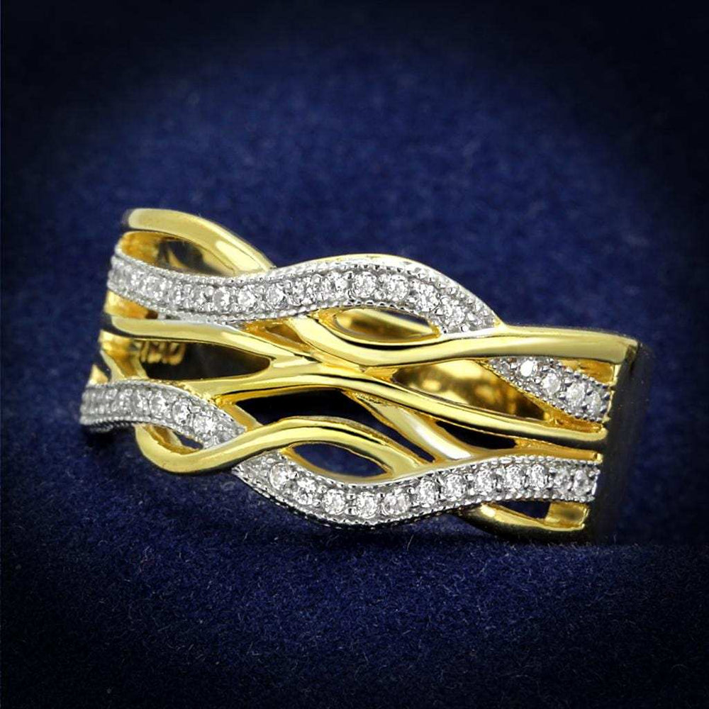 TS253 - Gold+Rhodium 925 Sterling Silver Ring with AAA Grade CZ in Clear - Alamode - Flyclothing LLC