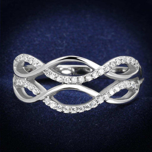 TS266 - Rhodium 925 Sterling Silver Ring with AAA Grade CZ in Clear - Alamode - Flyclothing LLC