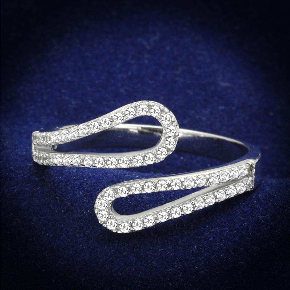 TS267 - Rhodium 925 Sterling Silver Ring with AAA Grade CZ in Clear - Alamode - Flyclothing LLC