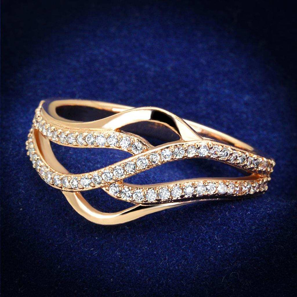 TS276 - Rose Gold 925 Sterling Silver Ring with AAA Grade CZ in Clear - Alamode - Flyclothing LLC