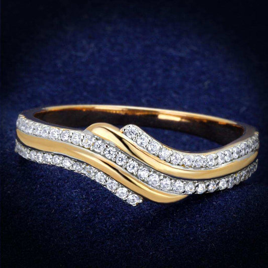 TS277 - Rose Gold + Rhodium 925 Sterling Silver Ring with AAA Grade CZ in Clear - Alamode - Flyclothing LLC