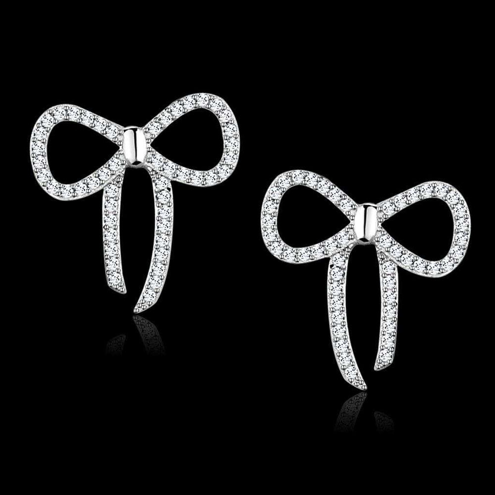TS289 - Rhodium 925 Sterling Silver Earrings with AAA Grade CZ in Clear - Alamode - Flyclothing LLC