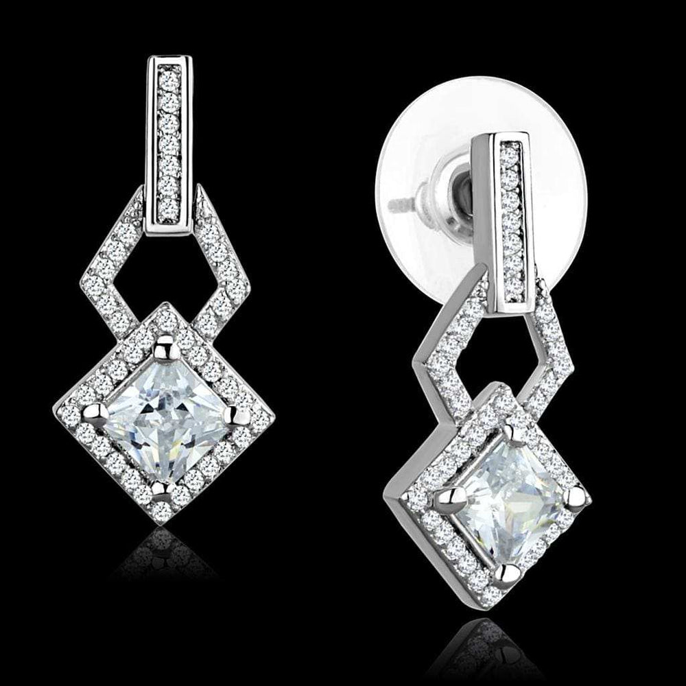 TS291 - Rhodium 925 Sterling Silver Earrings with AAA Grade CZ in Clear - Alamode - Flyclothing LLC