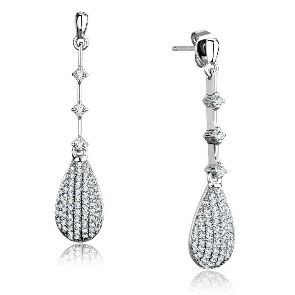 TS292 - Rhodium 925 Sterling Silver Earrings with AAA Grade CZ in Clear - Alamode - Flyclothing LLC