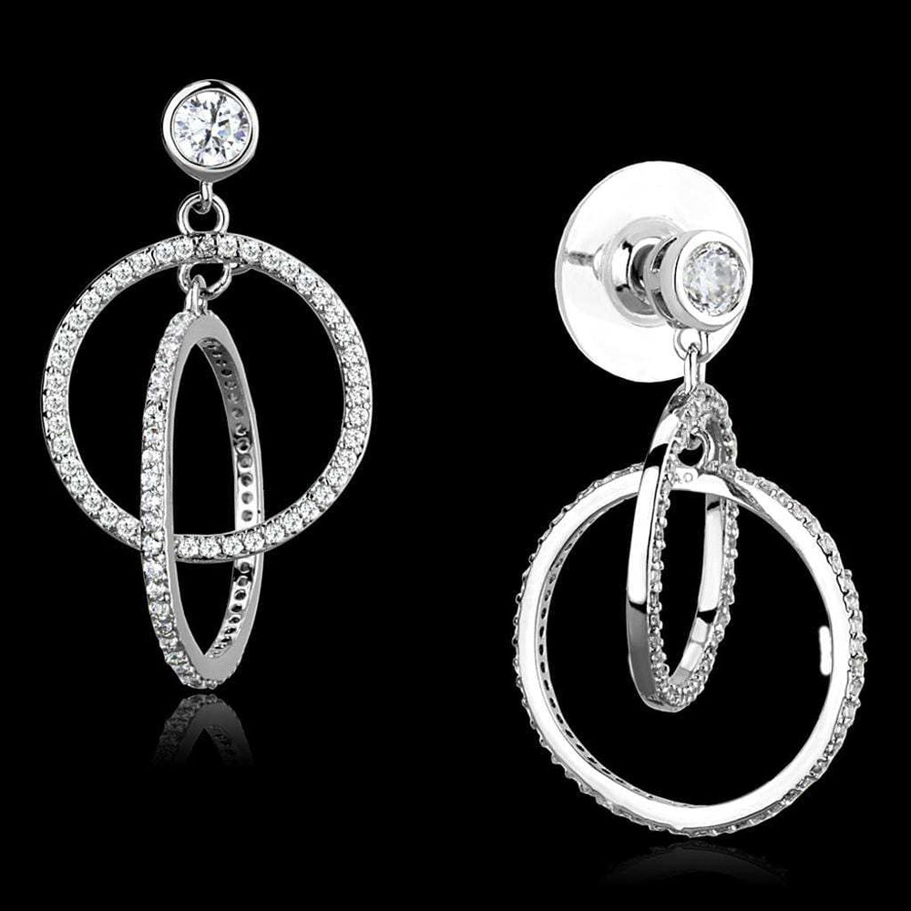 TS294 - Rhodium 925 Sterling Silver Earrings with AAA Grade CZ in Clear - Alamode - Flyclothing LLC