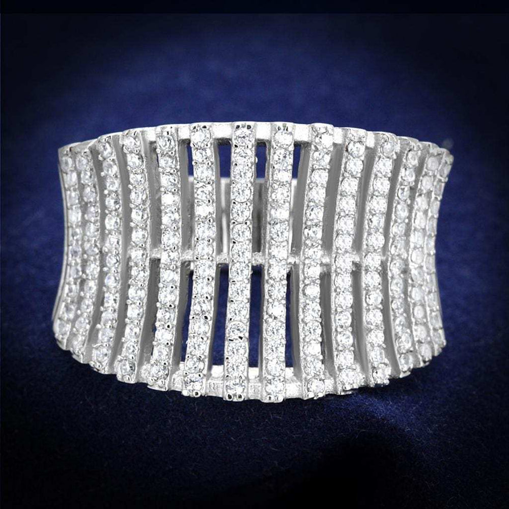 TS302 - Rhodium 925 Sterling Silver Ring with AAA Grade CZ in Clear - Alamode - Flyclothing LLC