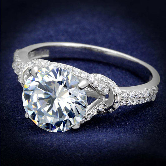 TS304 - Rhodium 925 Sterling Silver Ring with AAA Grade CZ in Clear - Alamode - Flyclothing LLC