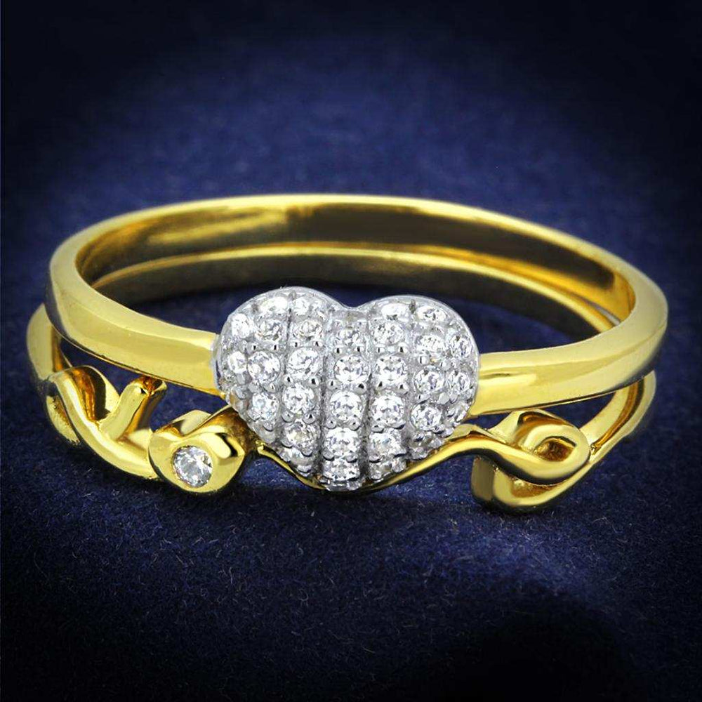 TS311 - Gold+Rhodium 925 Sterling Silver Ring with AAA Grade CZ in Clear - Alamode - Flyclothing LLC