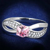 TS313 - Rhodium 925 Sterling Silver Ring with Top Grade Crystal in Light Rose - Alamode - Flyclothing LLC