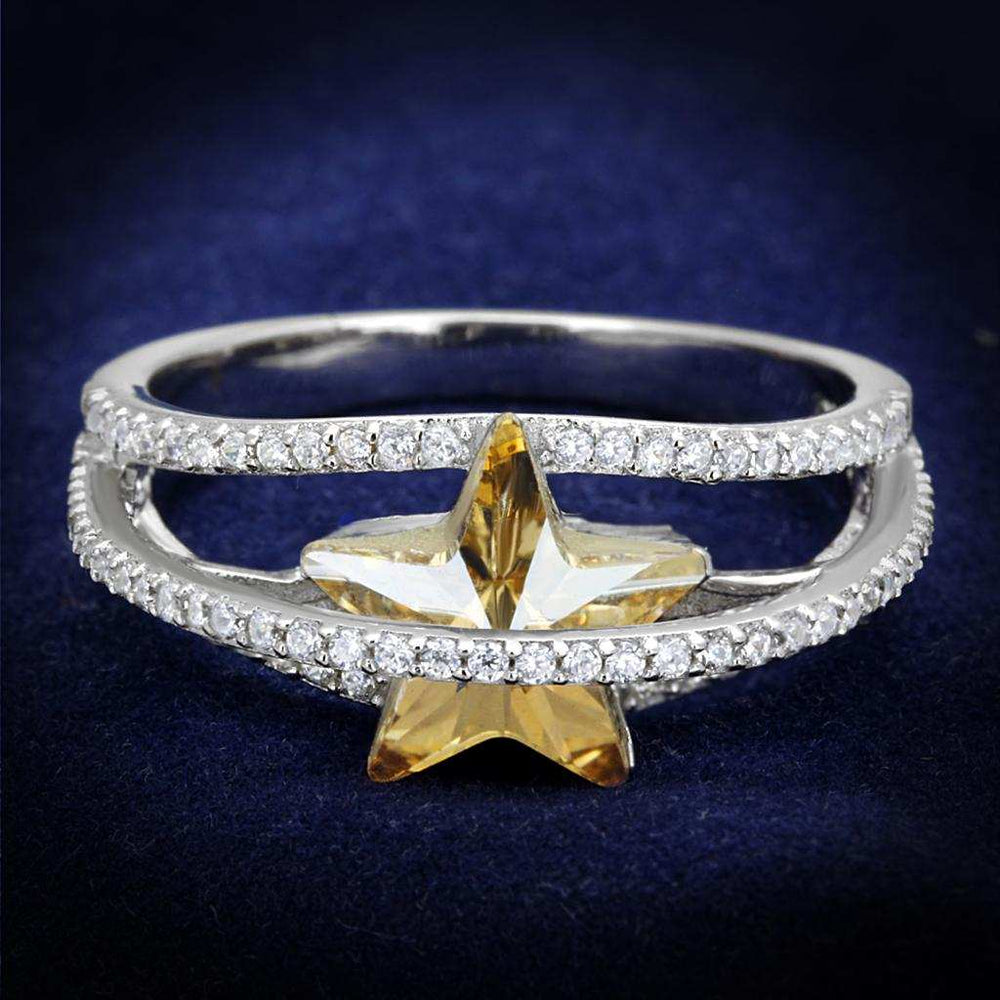 TS315 - Rhodium 925 Sterling Silver Ring with Top Grade Crystal in Citrine Yellow - Alamode - Flyclothing LLC