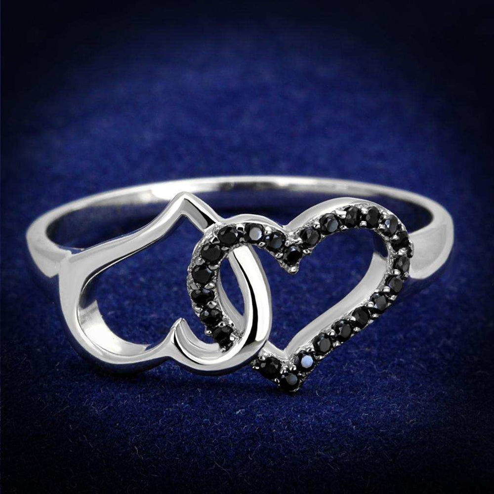 TS316 - Rhodium + Ruthenium 925 Sterling Silver Ring with AAA Grade CZ in Black Diamond - Alamode - Flyclothing LLC