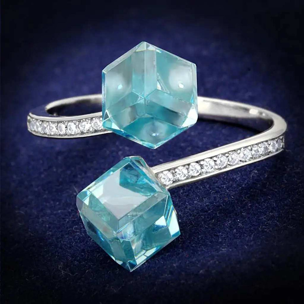 TS317 - Rhodium 925 Sterling Silver Ring with AAA Grade CZ in Sea Blue - Alamode - Flyclothing LLC