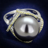 TS318 - Rhodium 925 Sterling Silver Ring with Synthetic Pearl in Gray - Alamode - Flyclothing LLC