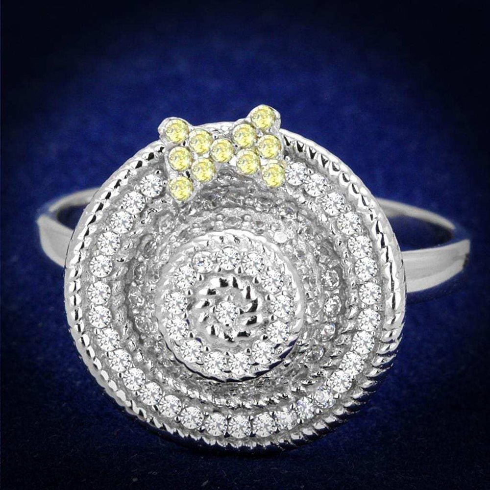 TS319 - Reverse Two-Tone 925 Sterling Silver Ring with AAA Grade CZ in Topaz - Alamode - Flyclothing LLC