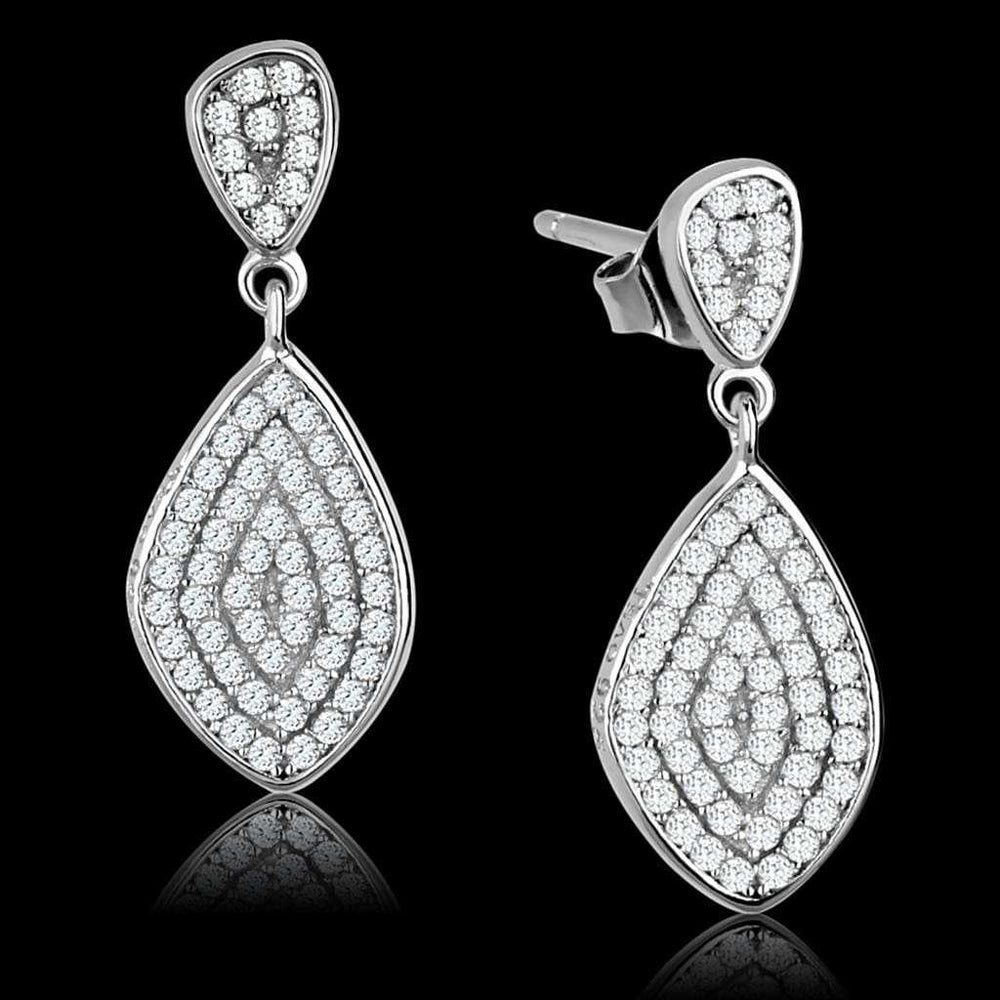 TS325 - Rhodium 925 Sterling Silver Earrings with AAA Grade CZ in Clear - Alamode - Flyclothing LLC