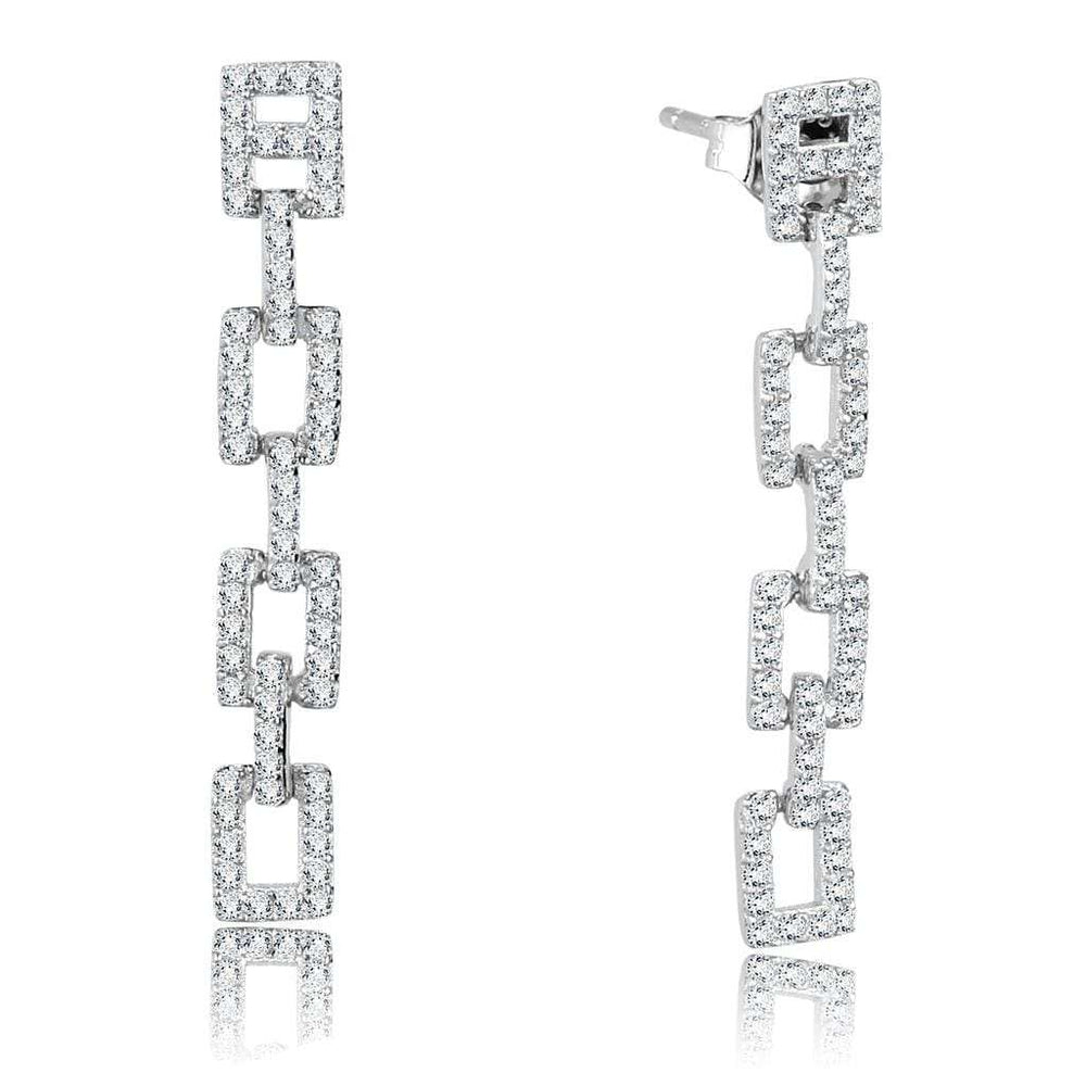 TS326 - Rhodium 925 Sterling Silver Earrings with AAA Grade CZ in Clear - Alamode - Flyclothing LLC