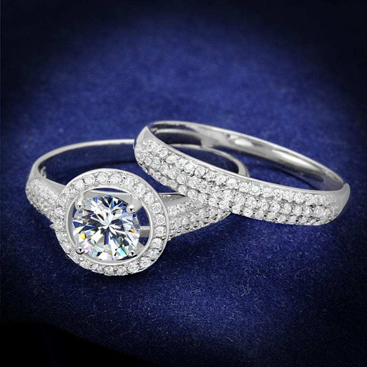 TS331 - Rhodium 925 Sterling Silver Ring with AAA Grade CZ in Clear - Alamode - Flyclothing LLC