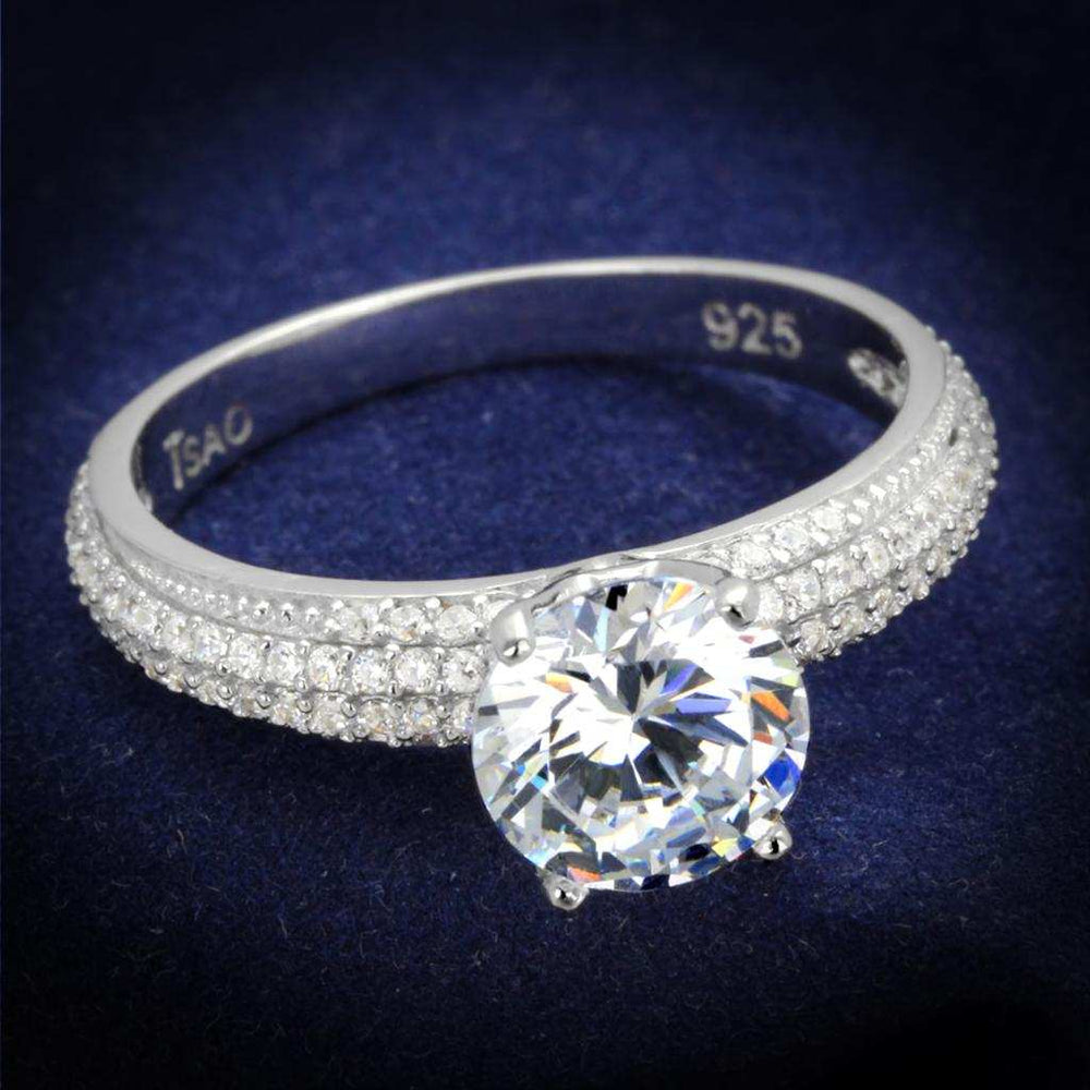 TS338 - Rhodium 925 Sterling Silver Ring with AAA Grade CZ in Clear - Alamode - Flyclothing LLC