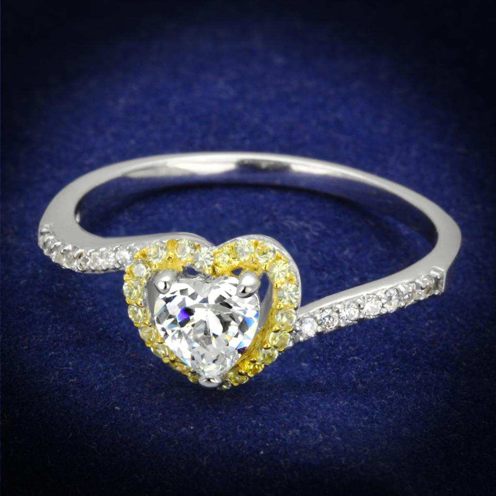 TS339 - Reverse Two-Tone 925 Sterling Silver Ring with AAA Grade CZ in Clear - Alamode - Flyclothing LLC