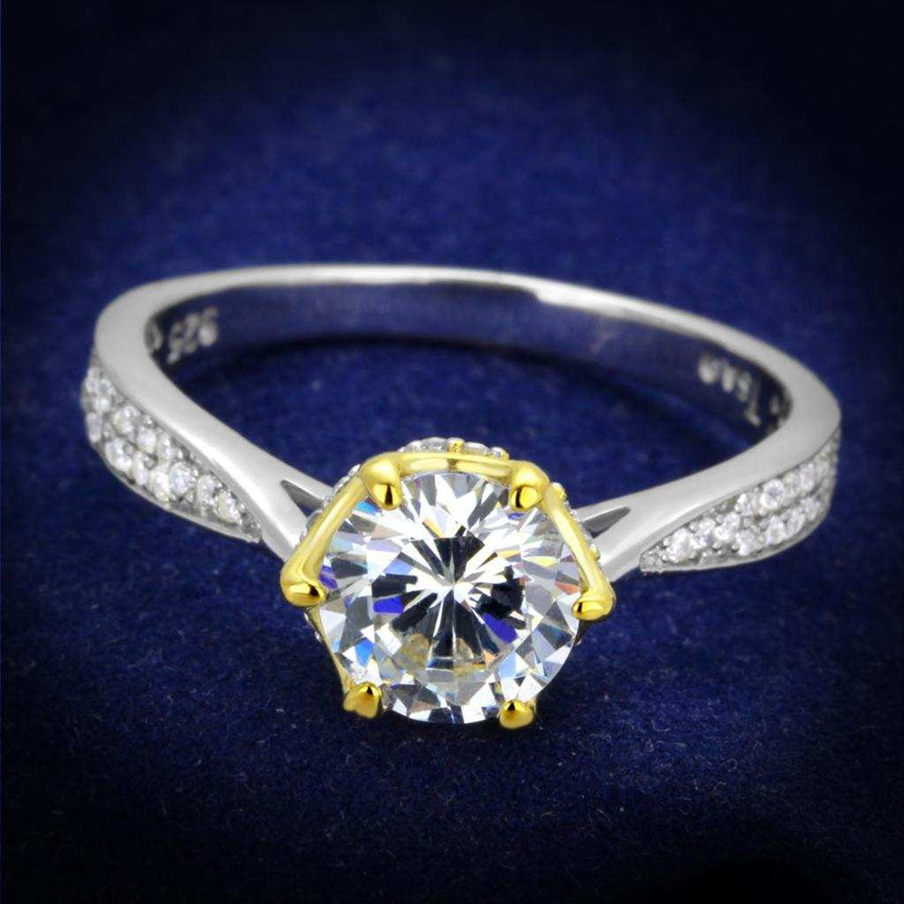 TS340 - Reverse Two-Tone 925 Sterling Silver Ring with AAA Grade CZ in Clear - Alamode - Flyclothing LLC