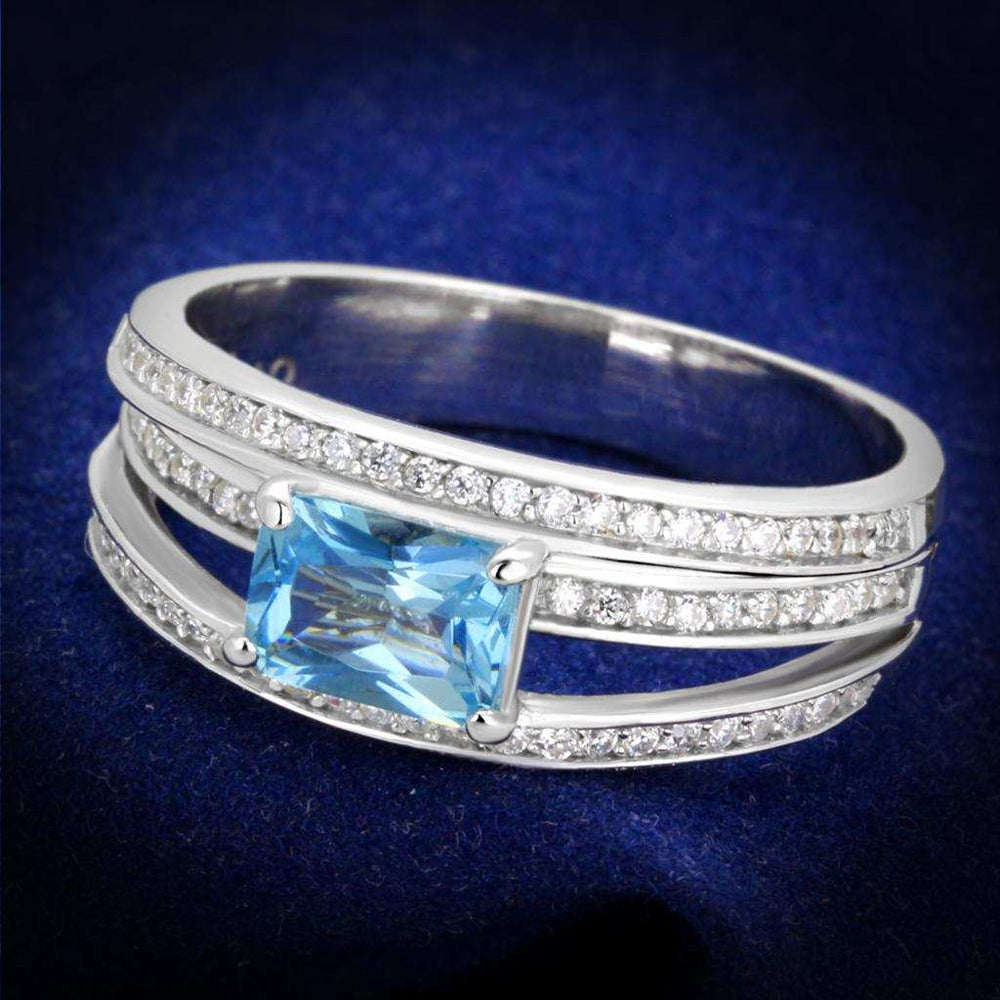 TS344 - Rhodium 925 Sterling Silver Ring with Synthetic Synthetic Glass in Sea Blue - Alamode - Flyclothing LLC