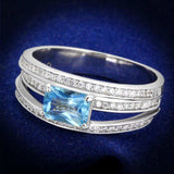 TS344 - Rhodium 925 Sterling Silver Ring with Synthetic Synthetic Glass in Sea Blue - Alamode - Flyclothing LLC