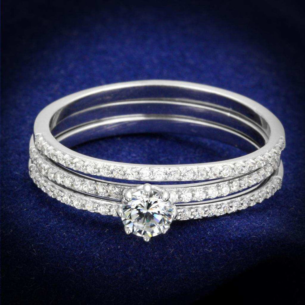 TS347 - Rhodium 925 Sterling Silver Ring with AAA Grade CZ in Clear - Alamode - Flyclothing LLC