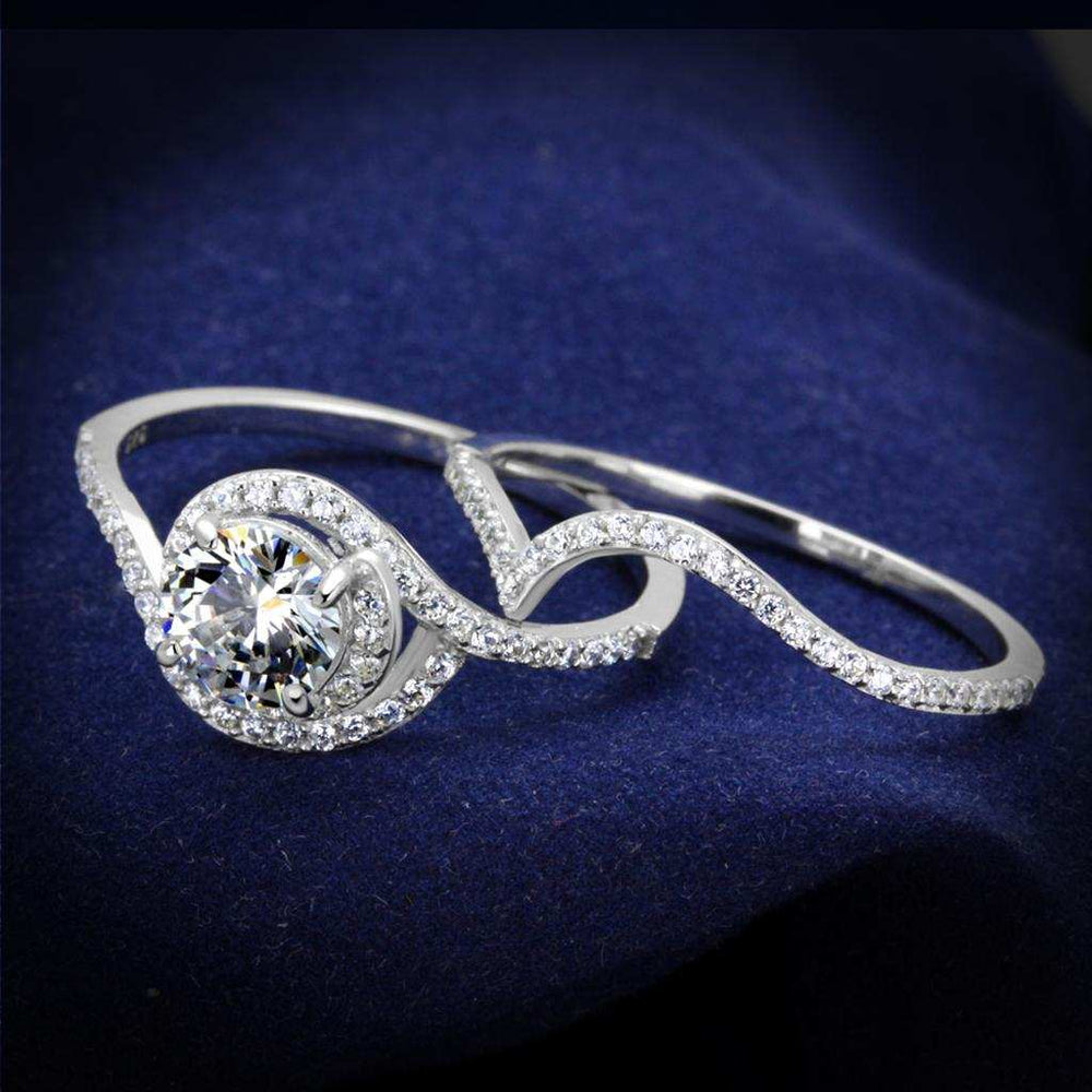 TS351 - Rhodium 925 Sterling Silver Ring with AAA Grade CZ in Clear - Alamode - Flyclothing LLC