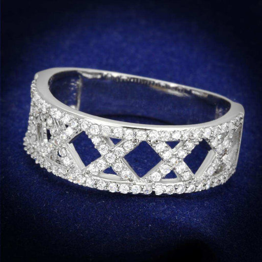 TS354 - Rhodium 925 Sterling Silver Ring with AAA Grade CZ in Clear - Alamode - Flyclothing LLC