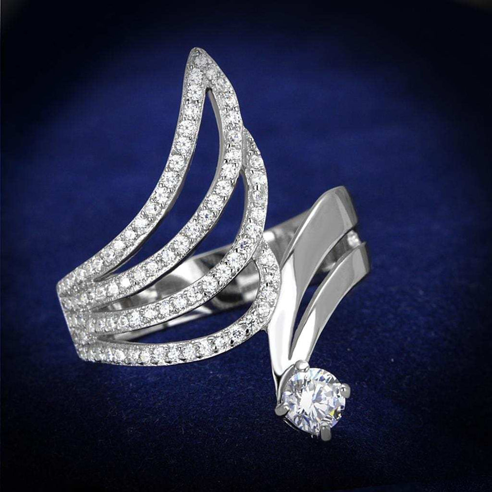 TS356 - Rhodium 925 Sterling Silver Ring with AAA Grade CZ in Clear - Alamode - Flyclothing LLC