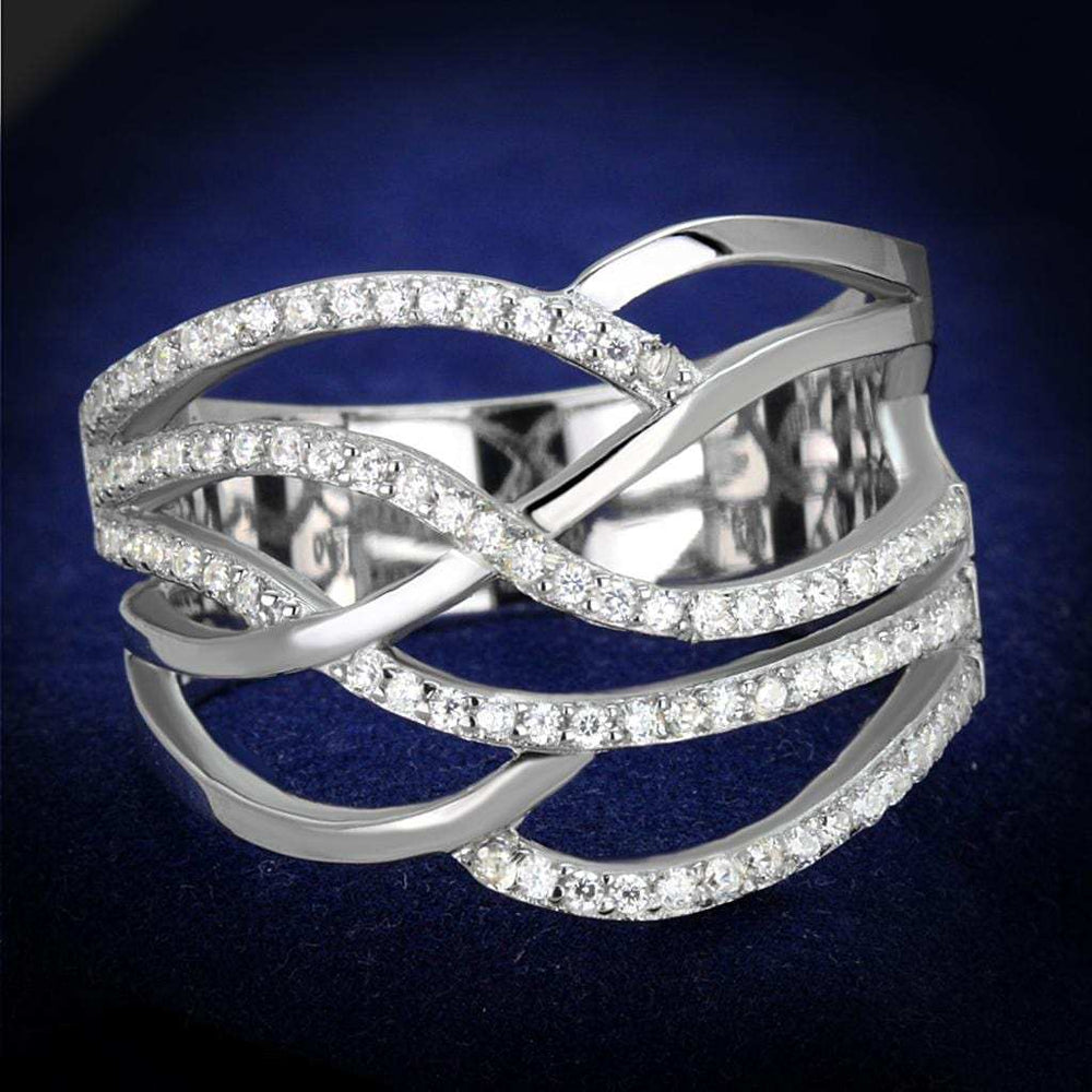 TS357 - Rhodium 925 Sterling Silver Ring with AAA Grade CZ in Clear - Alamode - Flyclothing LLC