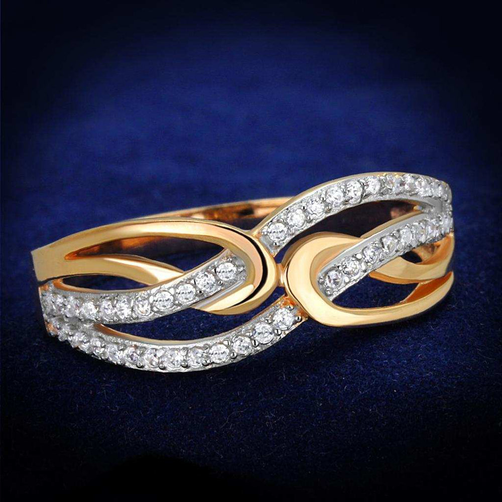 TS361 - Rose Gold + Rhodium 925 Sterling Silver Ring with AAA Grade CZ in Clear - Alamode - Flyclothing LLC
