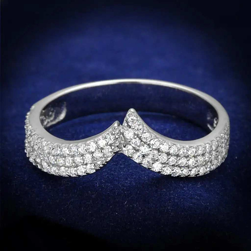 TS366 - Rhodium 925 Sterling Silver Ring with AAA Grade CZ in Clear - Alamode - Flyclothing LLC