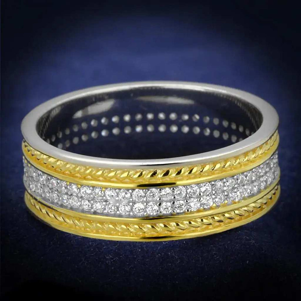 TS369 - Reverse Two-Tone 925 Sterling Silver Ring with AAA Grade CZ in Clear - Alamode - Flyclothing LLC
