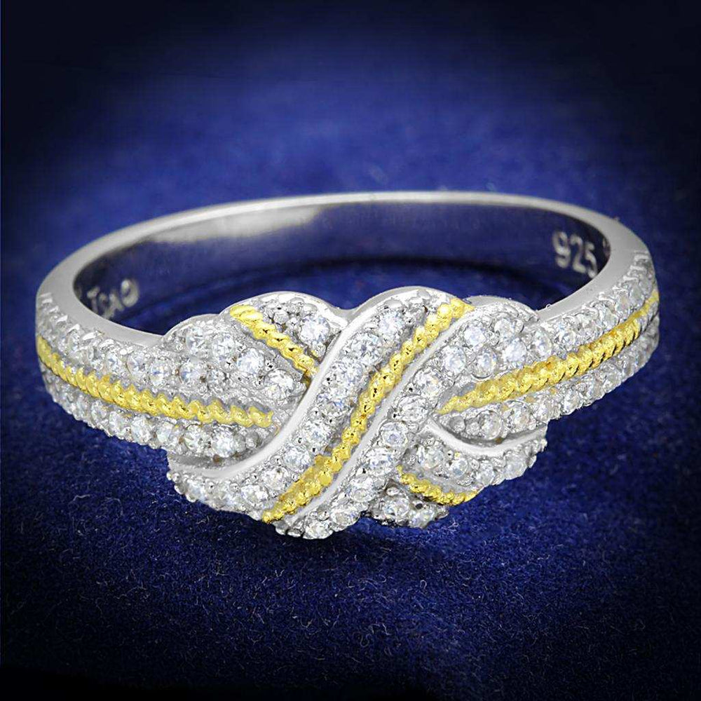 TS370 - Reverse Two-Tone 925 Sterling Silver Ring with AAA Grade CZ in Clear - Alamode - Flyclothing LLC