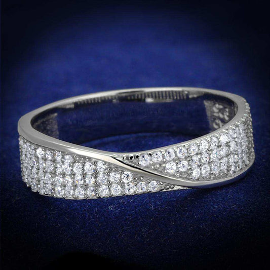 TS373 - Rhodium 925 Sterling Silver Ring with AAA Grade CZ in Clear - Alamode - Flyclothing LLC