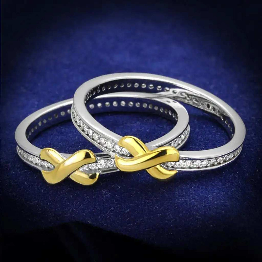 TS374 - Reverse Two-Tone 925 Sterling Silver Ring with AAA Grade CZ in Clear - Alamode - Flyclothing LLC