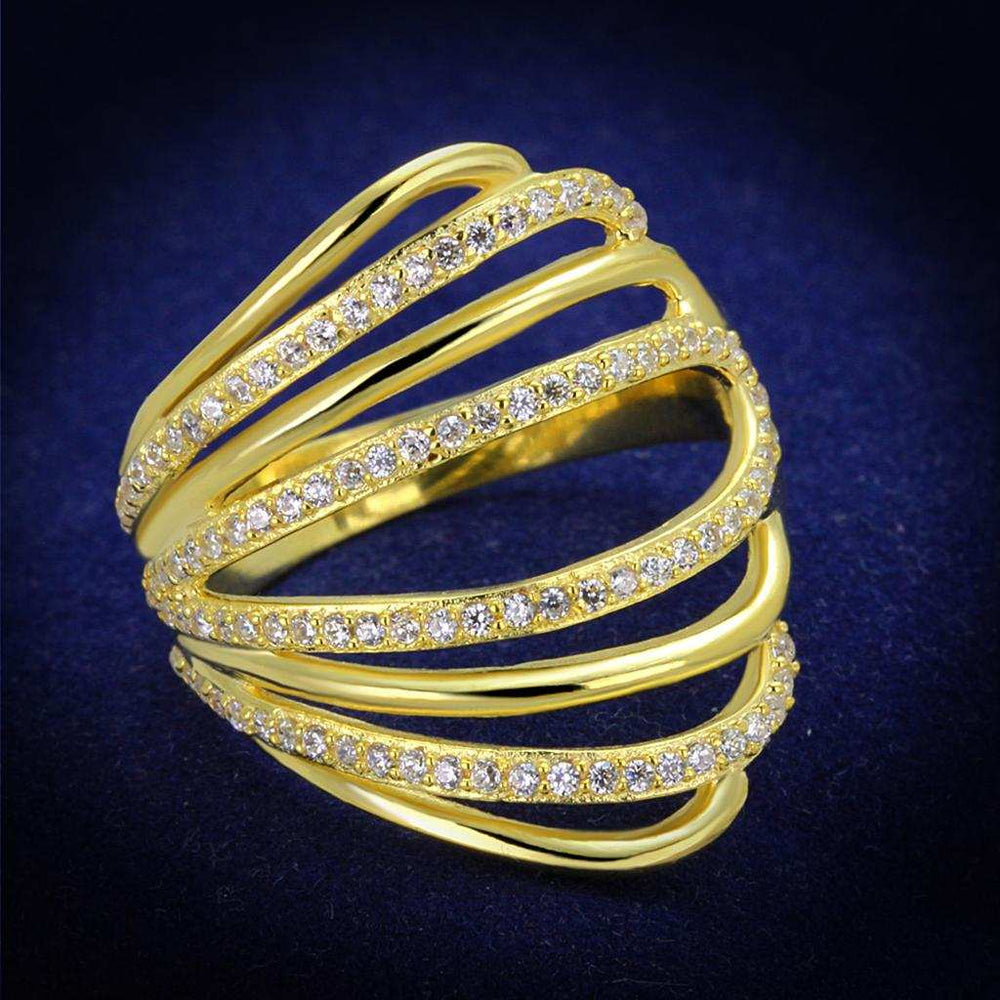TS379 - Gold 925 Sterling Silver Ring with AAA Grade CZ in Clear - Alamode - Flyclothing LLC