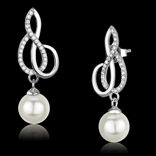 TS382 - Rhodium 925 Sterling Silver Earrings with Synthetic Pearl in Citrine Yellow - Alamode - Flyclothing LLC
